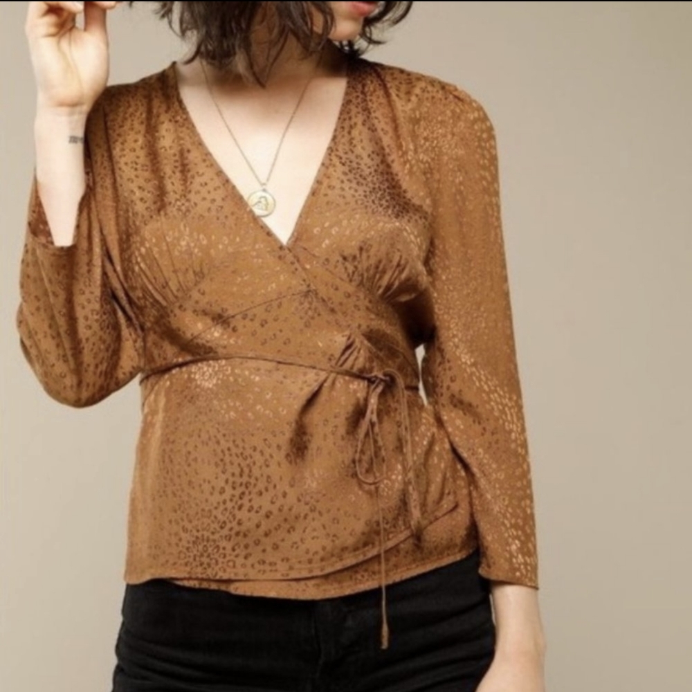 Rouje Anna Wrap Top blouse in brown size 36